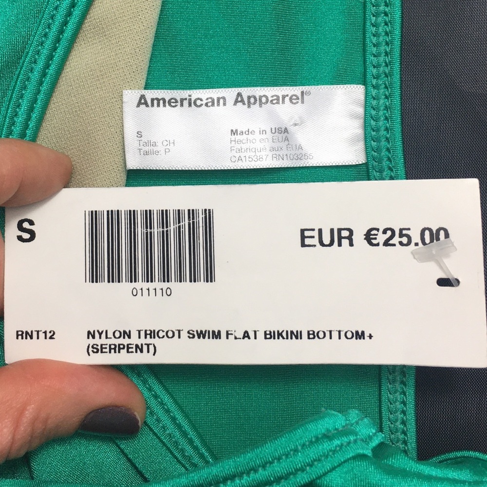 NWT💚High-rise Y2K American Apparel Metallic Turquoise Swim Bikini Bottom Small
